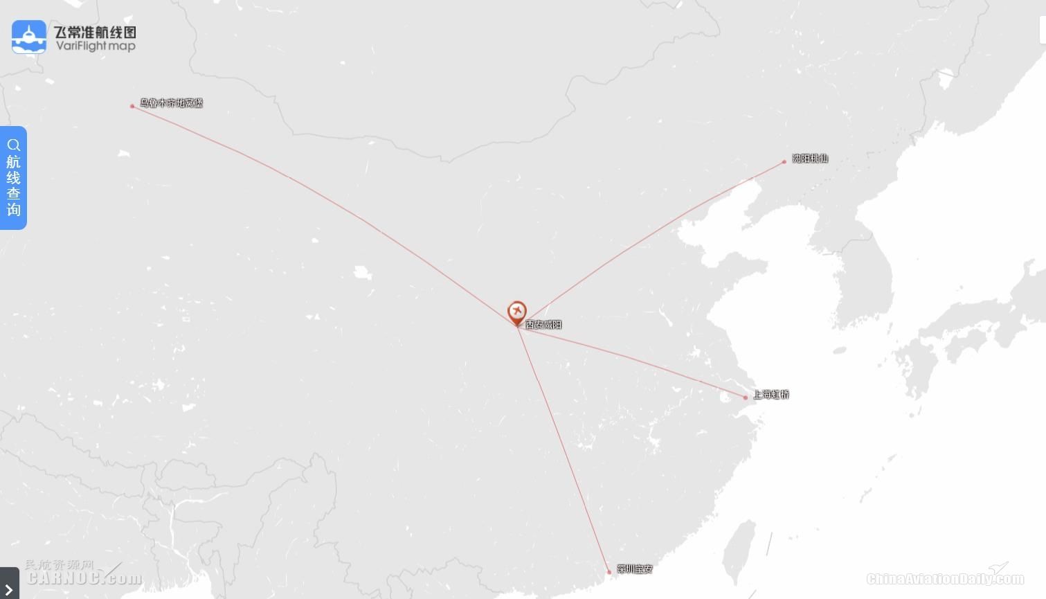 春秋航空在西安的國內(nèi)航線網(wǎng)絡(luò)圖