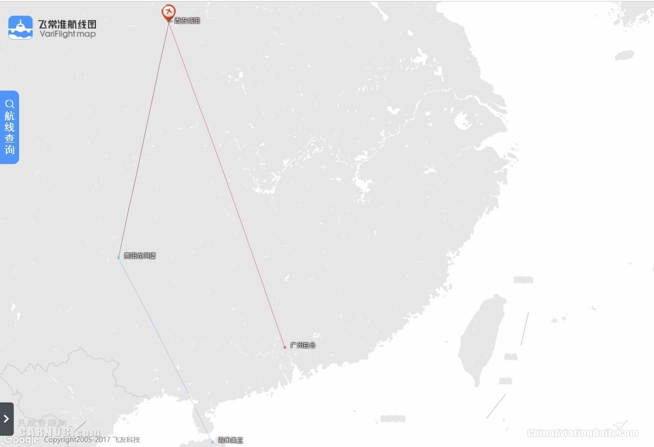 九元在西安的航線網(wǎng)絡(luò)圖